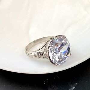 Huge Vintage Crystal Sterling Silver Israel Chunky Dinner Ring Size 8